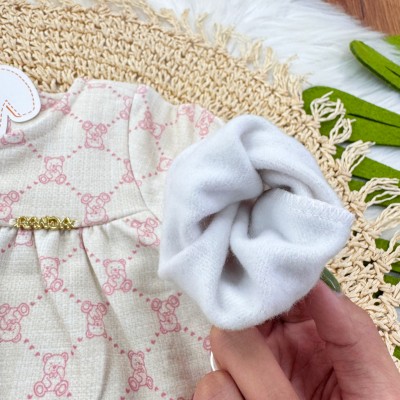 Conj. Batinha Manga Longa Ursinhos e Calça Legging - Areia e Rose